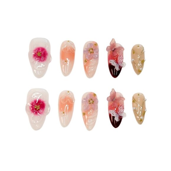 tipsy | Handmade Press On Nails | Almond Medium| Floral 3D Nail | Rosè All Day - Picture 12 of 14